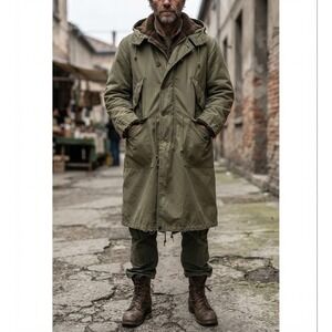Vintage Military M-1948 Parka Shell Pile Lined Hooded Trench Coat Olive Drab M